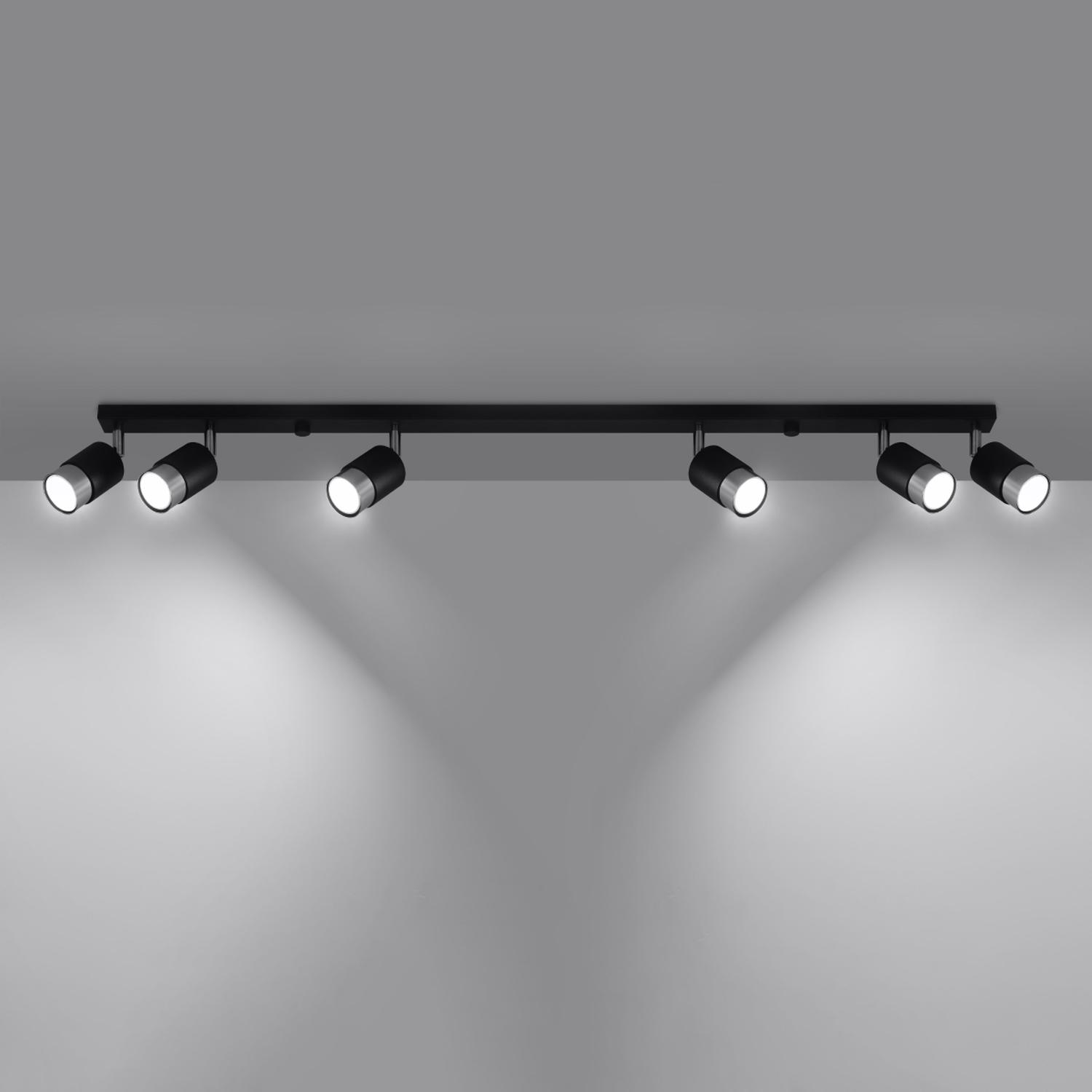 lámpara de techo NERO 6 en elegante negro y cromo, perfecta para añadir un toque moderno y sofisticado a cualquier espacio. Ilumina con estilo y calidad.