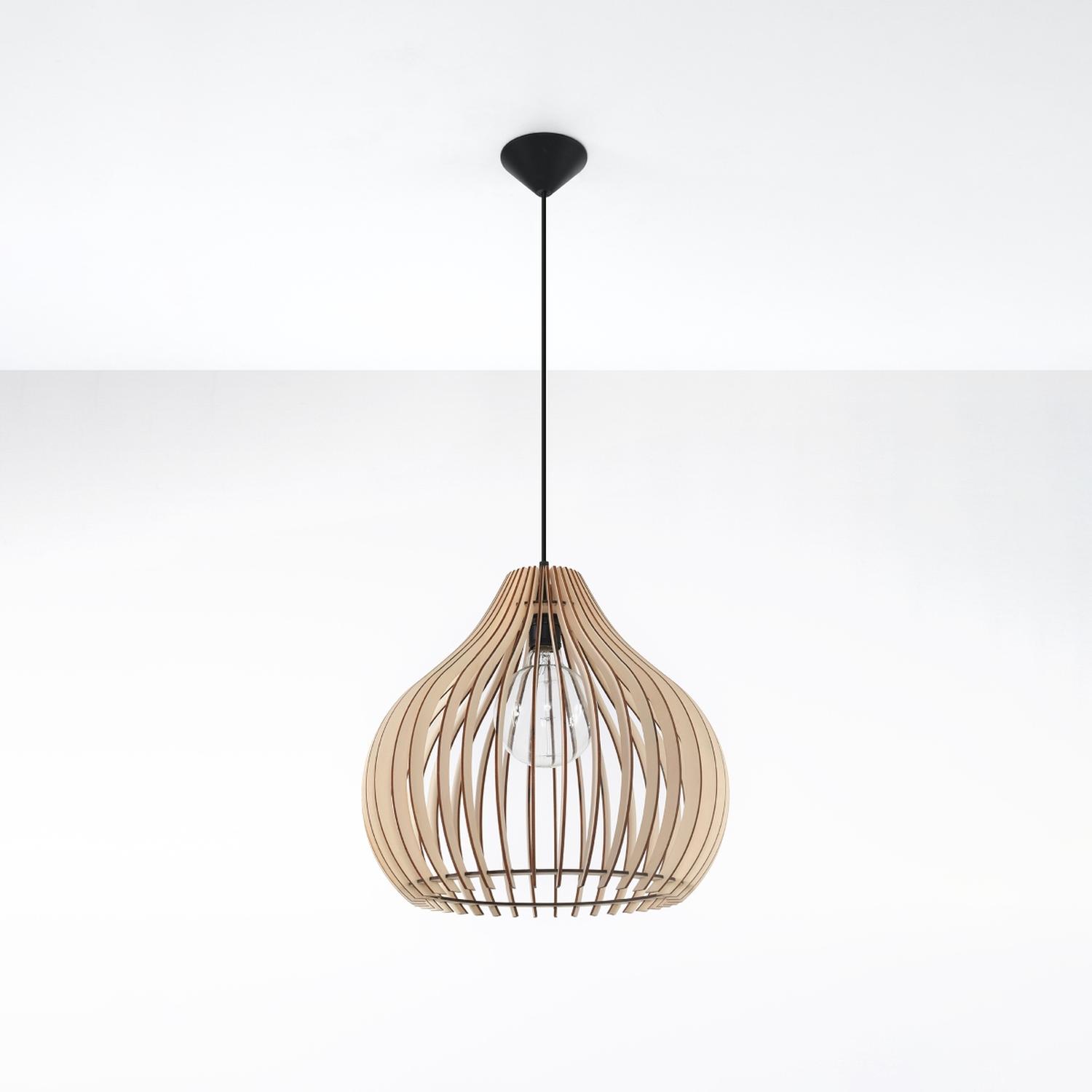 lámpara colgante APRILLA de madera, un diseño contemporáneo que aporta calidez y elegancia a cualquier espacio. Ideal para iluminar su hogar con estilo único y acogedor.