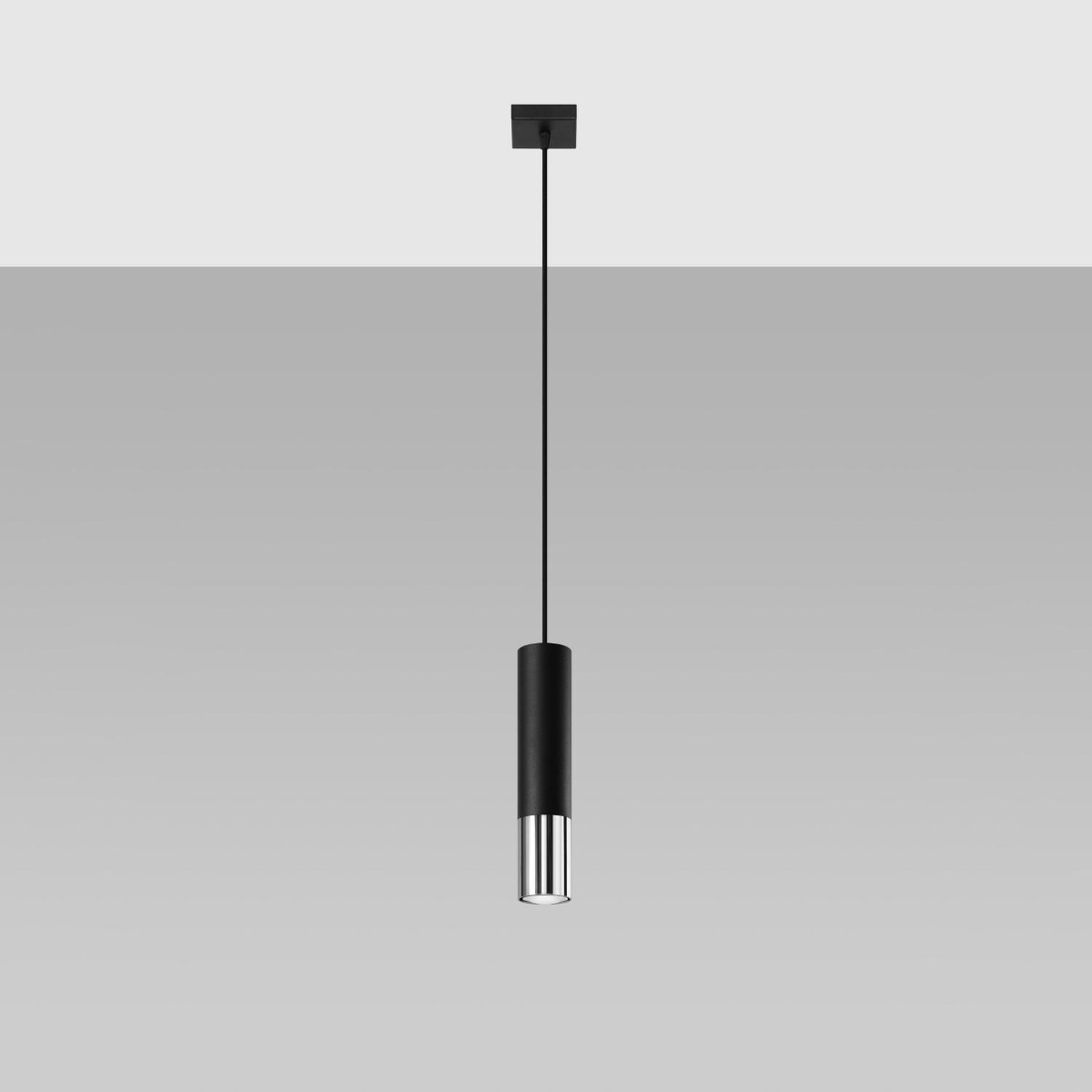 lámpara colgante LOOPEZ 1 en elegante negro con detalles de cromo, perfecta para iluminar y dar un toque moderno a cualquier espacio de tu hogar. Ideal para comedores y salas.