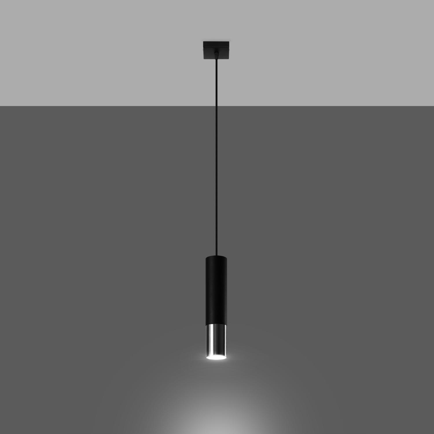 lámpara colgante LOOPEZ 1 en elegante negro con detalles de cromo, perfecta para iluminar y dar un toque moderno a cualquier espacio de tu hogar. Ideal para comedores y salas.