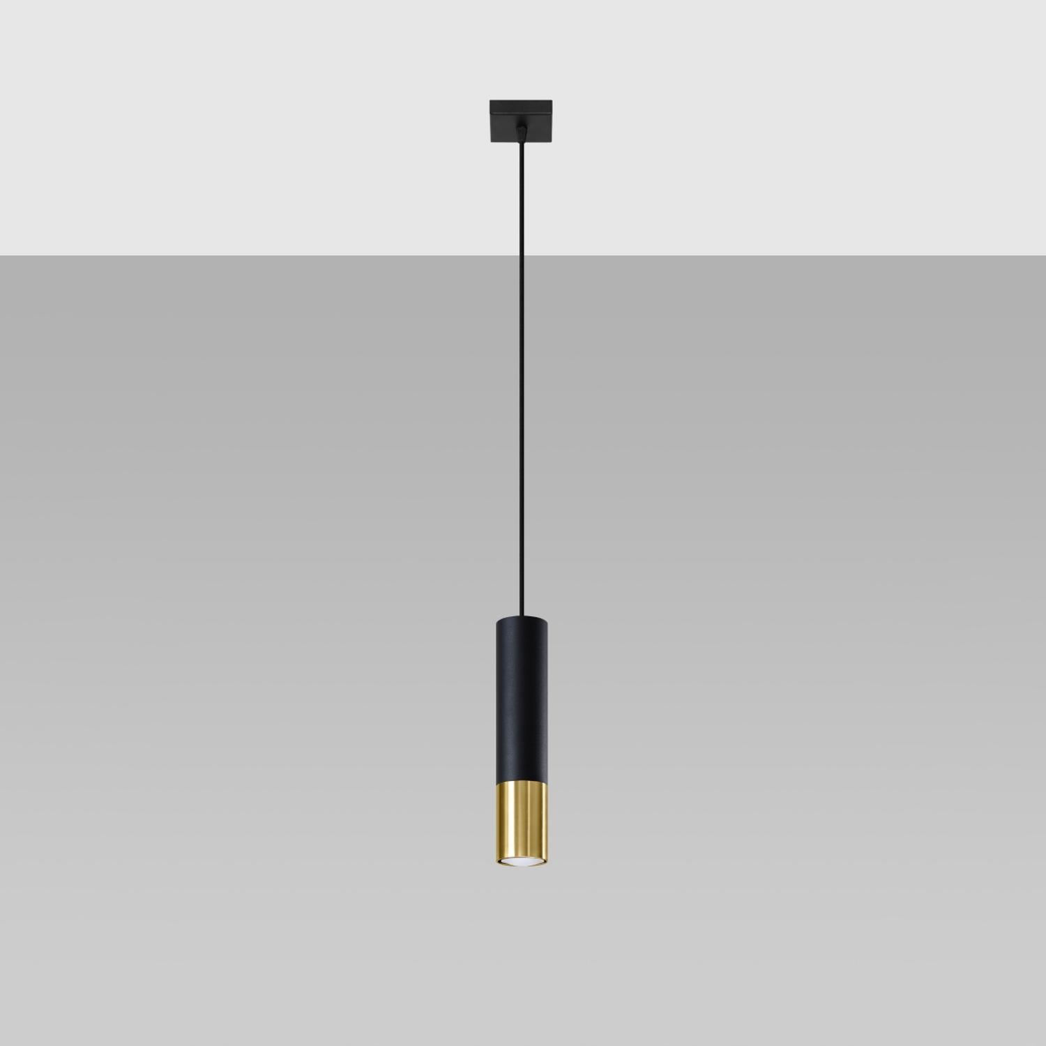 lámpara colgante LOOPEZ 1 en elegante negro y dorado, ideal para iluminar interiores con un toque moderno y sofisticado. Perfecta para cualquier espacio contemporáneo.