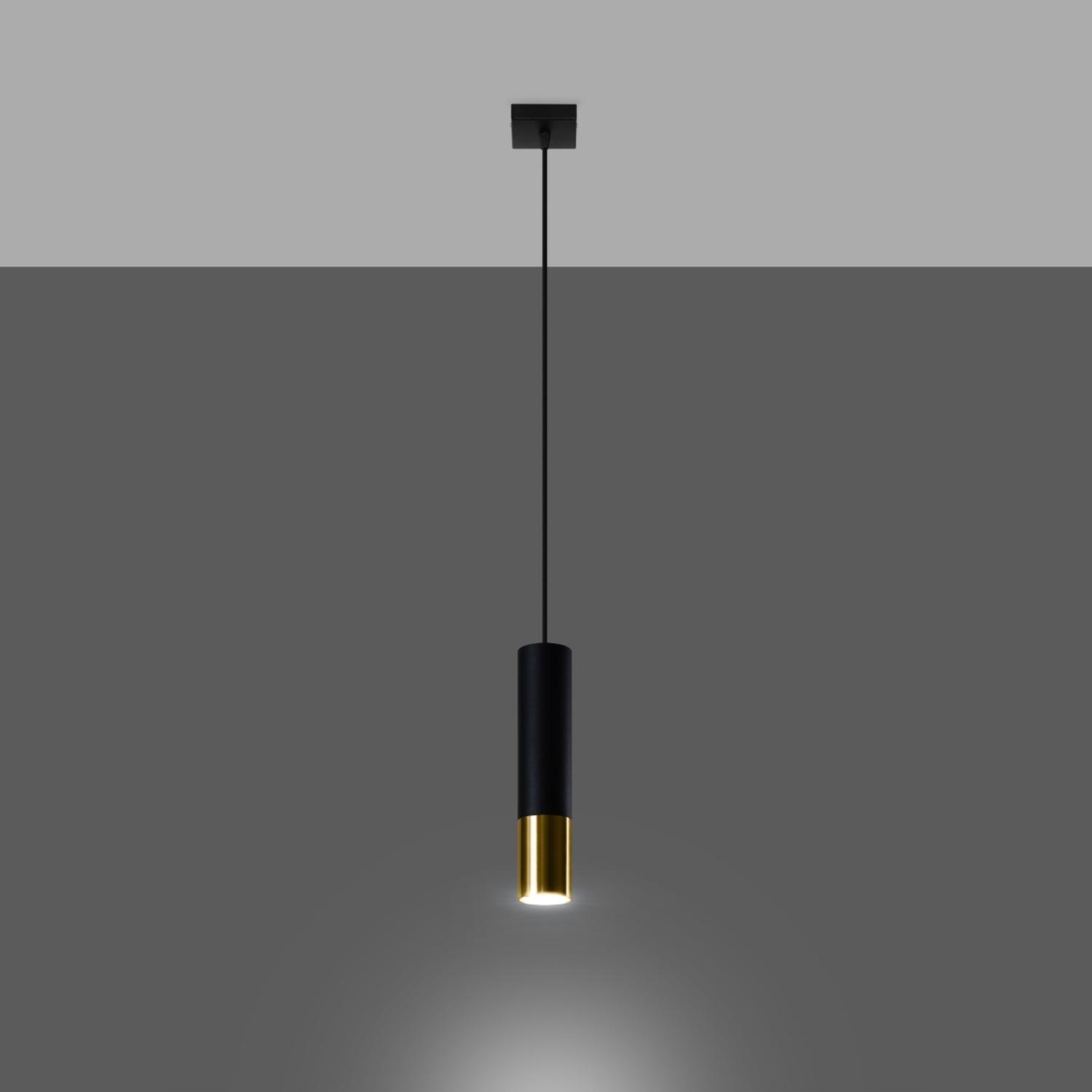 lámpara colgante LOOPEZ 1 en elegante negro y dorado, ideal para iluminar interiores con un toque moderno y sofisticado. Perfecta para cualquier espacio contemporáneo.