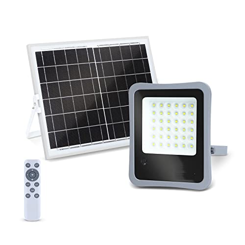 lámpara LED solar 100W 1100lm 6500K IP67, ideal para iluminación exterior y ahorro energético.