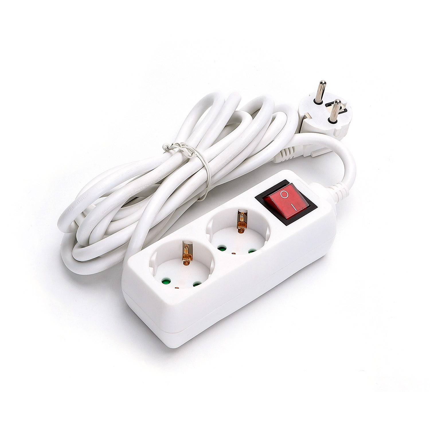 regleta alemana de 2 vías con interruptor, 3 m, 3G, 1,5 mm² blanca