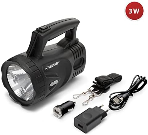  ICARO Linterna Antorcha LED 170lumen (3W), Lámpara Recargable. Batería de Litio. para Camping, Pesca, Trekking, emergencias, súper Equo, 3 W, Gris Antracita, Inconnu