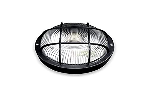 lámpara de plástico redondo 60W, color negro; ideal para iluminación en interiores y exteriores.