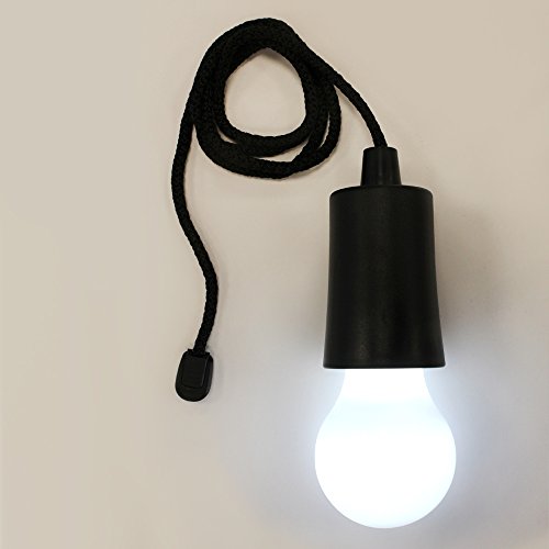 bombilla LED recargable y portátil con batería, color negro, ideal para iluminación en lugares sin electricidad y decoración.