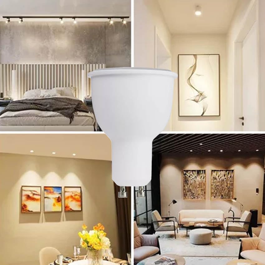 lámpara LED GU10 SMD 8W 720lm 120º 3000K Dimmable para iluminación ajustable en interiores y decoración.