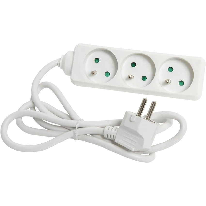 regleta de 3 vías sin interruptor, 1,5 m, 3G, 1,5 mm² blanca, ideal para ampliar conexiones eléctricas en hogares y oficinas.