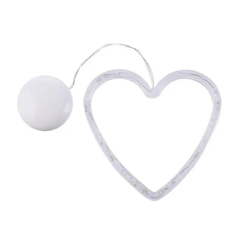 colgante a pilas con ventosa, luz blanca cálida, diseño en forma de corazón, ideal para decoración y ambientes acogedores.